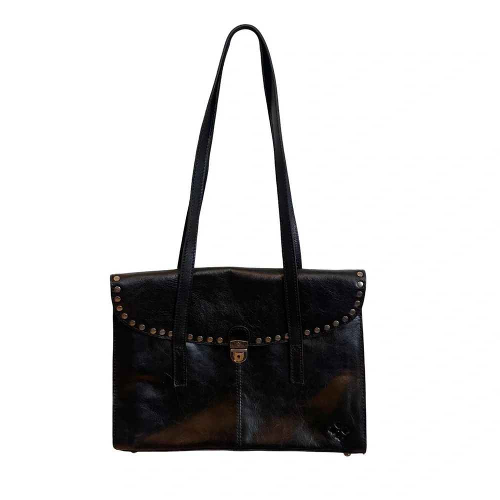 Patricia Nash Verbania 100% Genuine Leather Studded Satchel Purse Black